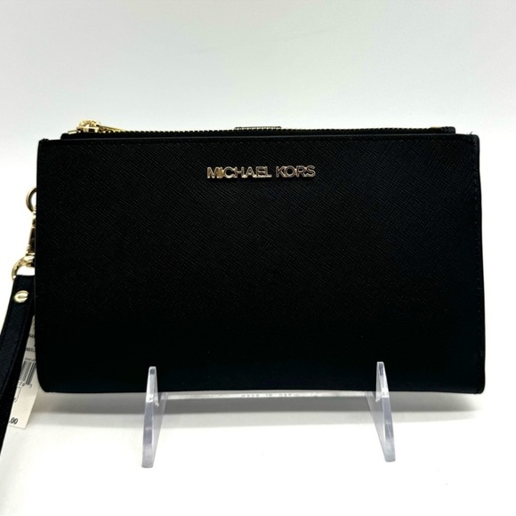 Michael Kors Large Double Zip Wallet Black/Gold - Picture 3 of 7